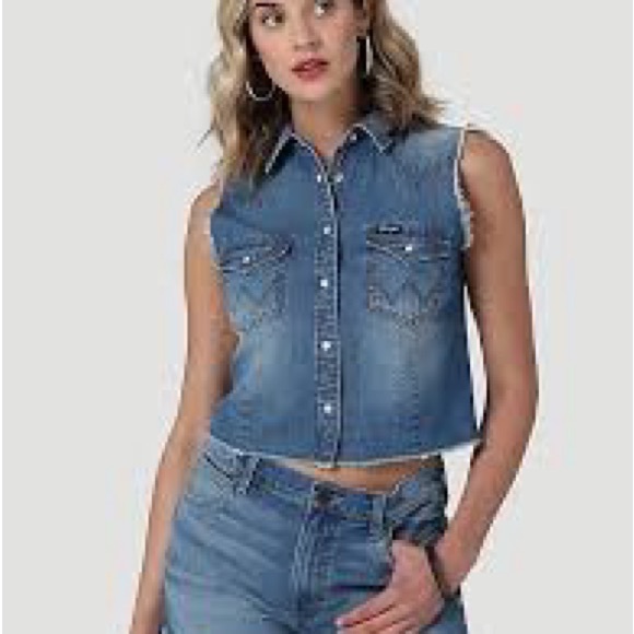 Wrangler Tops - Wrangler Blue Denim Crop Vest